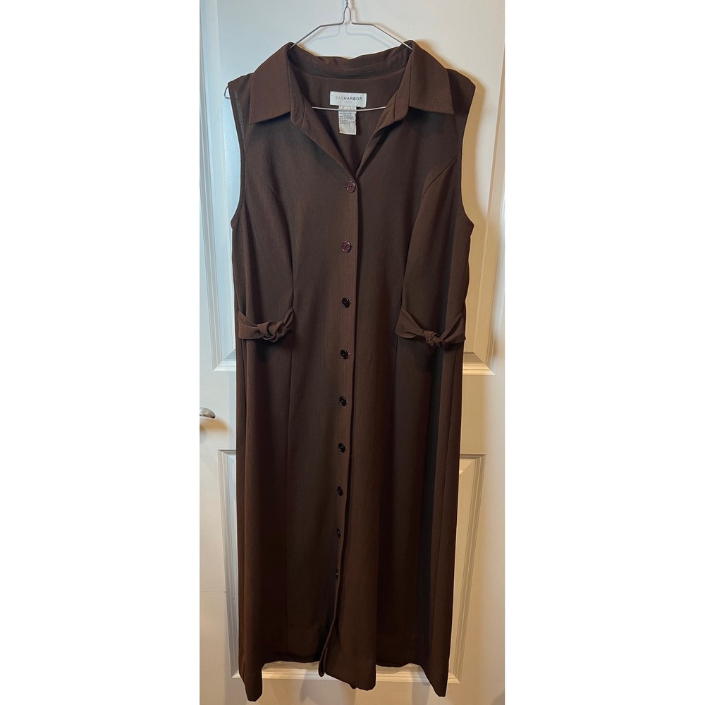 Sag Harbor Womens Maxi Dress Button Front Ribbed Brown Size 14